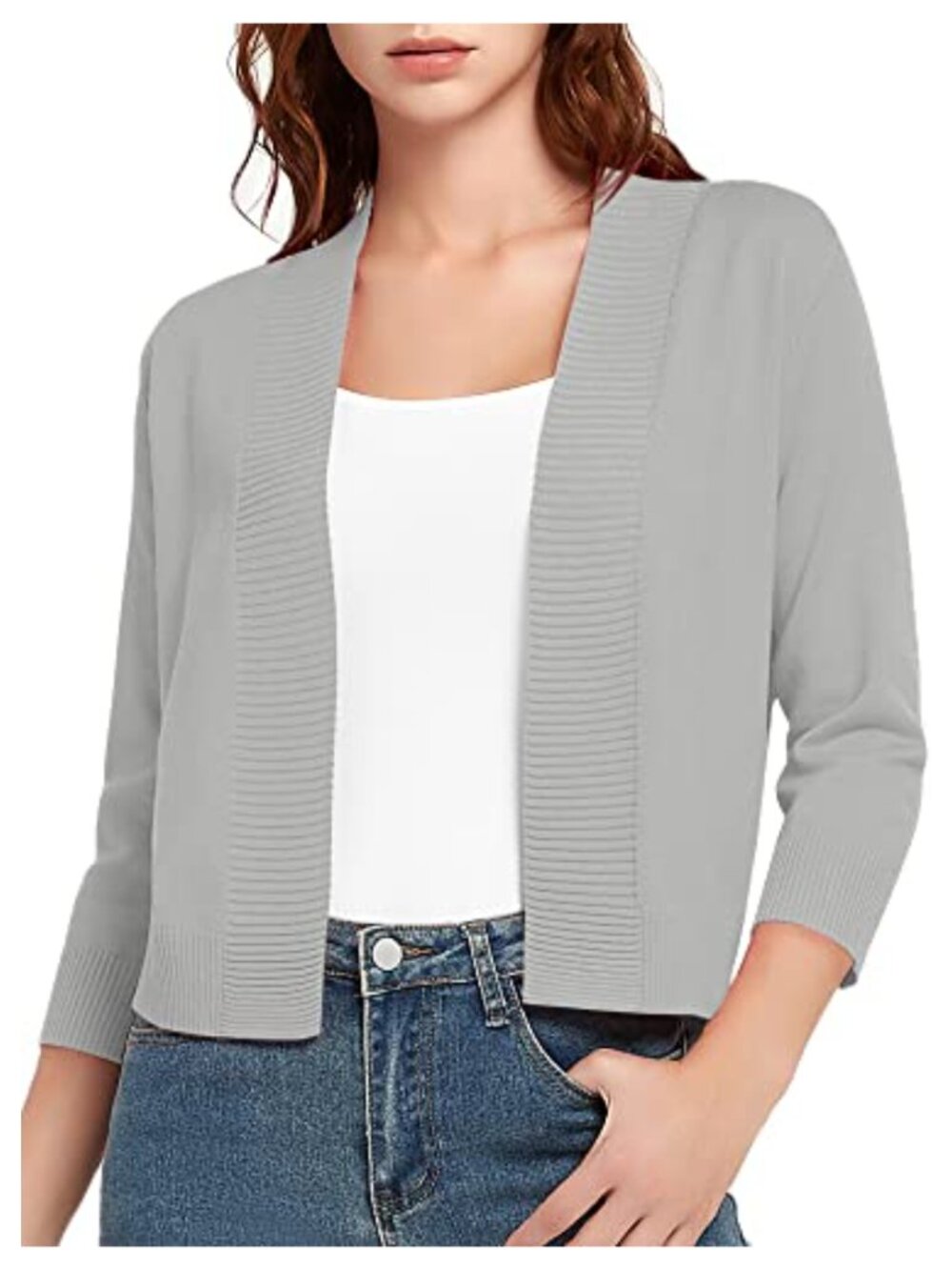 Lightweight Cropped Cardigan Sweater Open Front Shrug 3/4 Sleeve